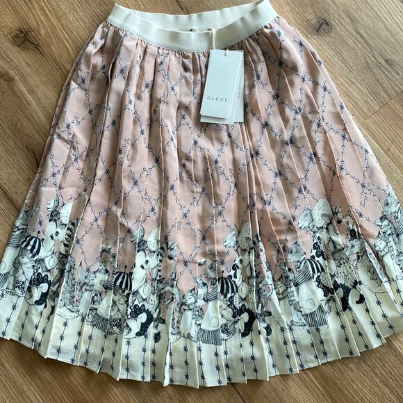 Gucci Dresses & Skirts - NWT GUCCI funny caravan animal pleated silk skirt pink ivory girls 12 women’s xs